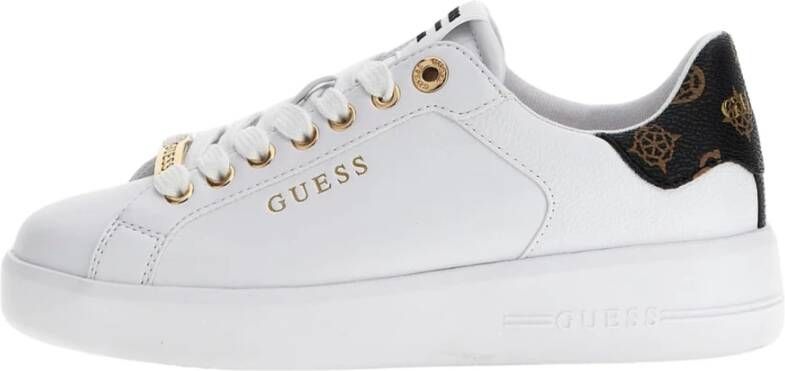 Guess Witte Leren Sneakers met Gouden Logo White Dames