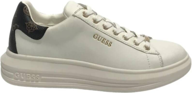 Guess Witte Bruine Leren Vibo Sneaker Wit Dames