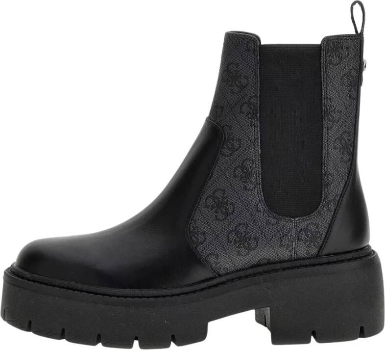 Guess Zwarte leren enkellaarzen met 4G-logo Black Dames