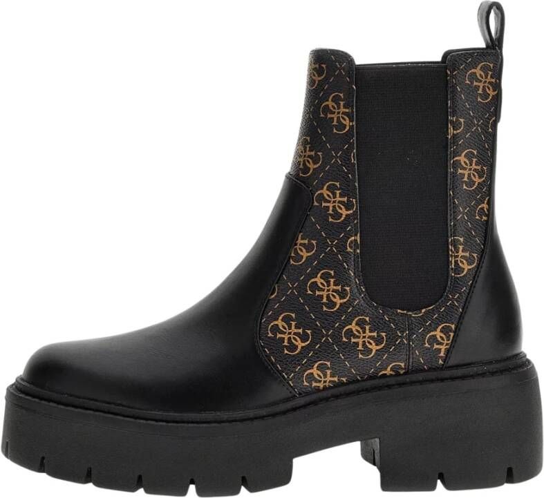 Guess Zwarte leren enkellaarzen met 4G-logo Black Dames