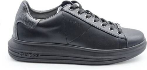 Guess Zwarte leren schoenen met logo details Zwart Heren