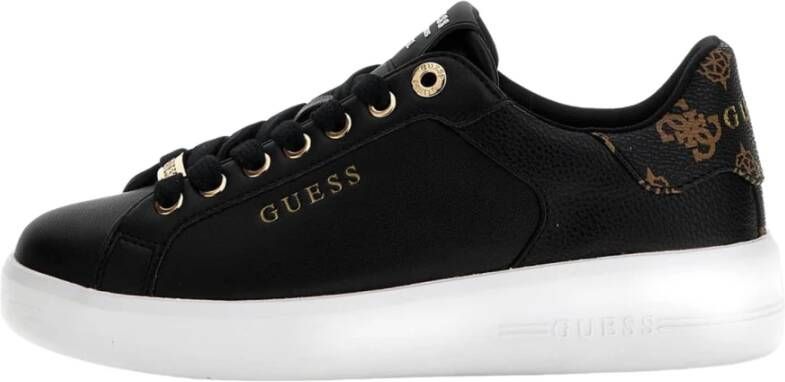 Guess Zwarte Leren Sneakers met Gouden Logo Black Dames