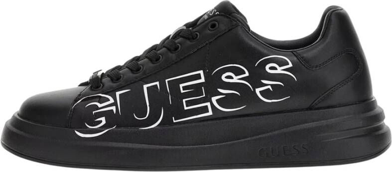 Guess Zwarte Leren Sneakers met Ronde Neus Black Heren