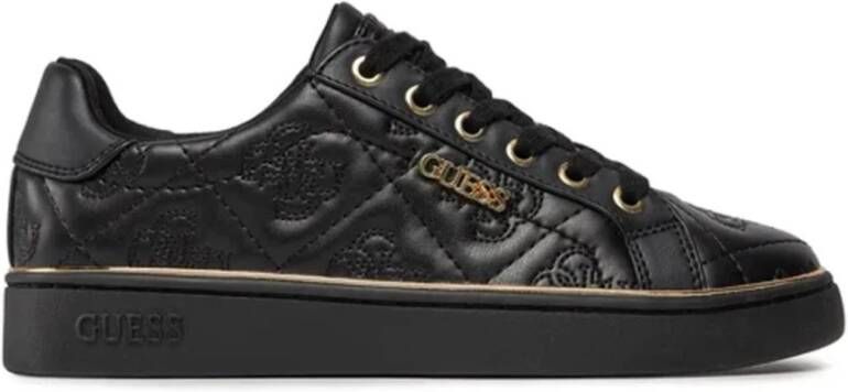 Guess Zwarte leren sneakers Metalen logo Black Dames