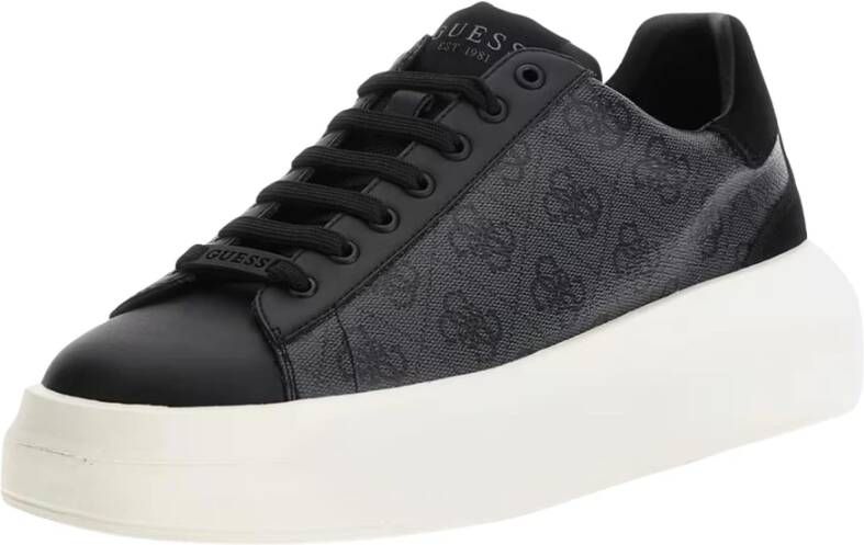 Guess Zwarte Sneakers 4G Logo Suède Inzetstukken Black Heren