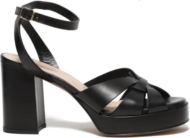 Guglielmo Rotta Zwarte Leren Plateau Sandalen Black Dames