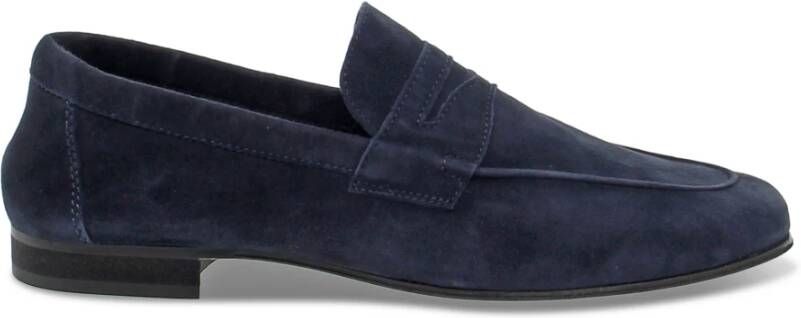 Guidi Blauwe Nubuck Dandy Loafer met Bar Blue Heren