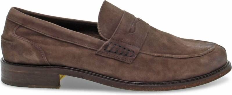 Guidi Bruine Nubuck College Loafers met Bar Brown Heren