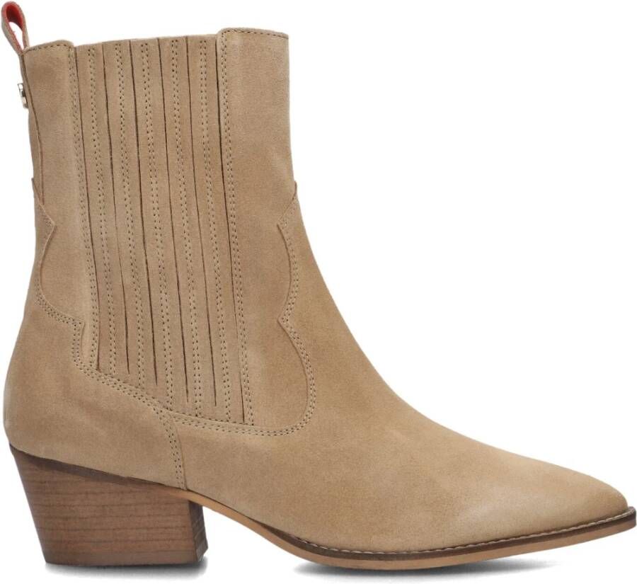 Haboob Beige Suède Enkellaarzen met Westerse Details Beige Dames