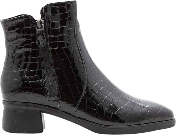 Hartjes Zwarte Croco Leren Enkellaarzen Black Dames