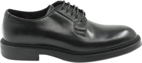 Henderson Zwarte platte schoenen met amandelvormige neus en vetersluiting Black Heren