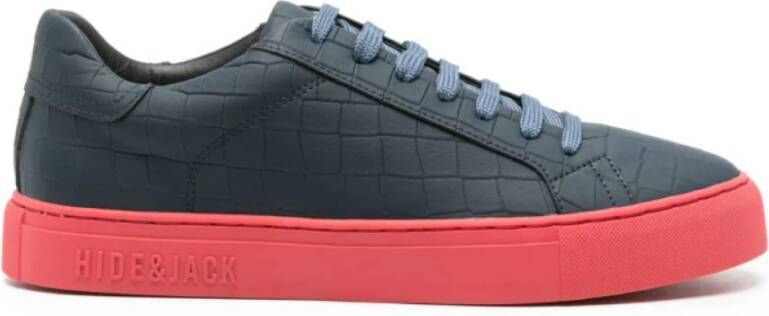 Hide&Jack Marineblauwe Krokodilleneffect Leren Sneakers Blue Heren