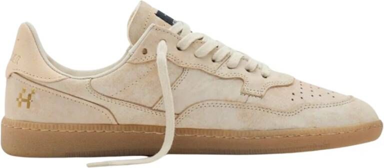 Hidnander Leren lage sneaker met rubberen zool Beige Heren