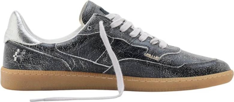 Hidnander Lage Leren Sneaker met Contrast Rubberen Zool en Zilveren Leren Spoiler Black Heren