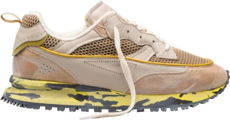 Hidnander Retro Futuristische Leren Sneakers Beige Heren