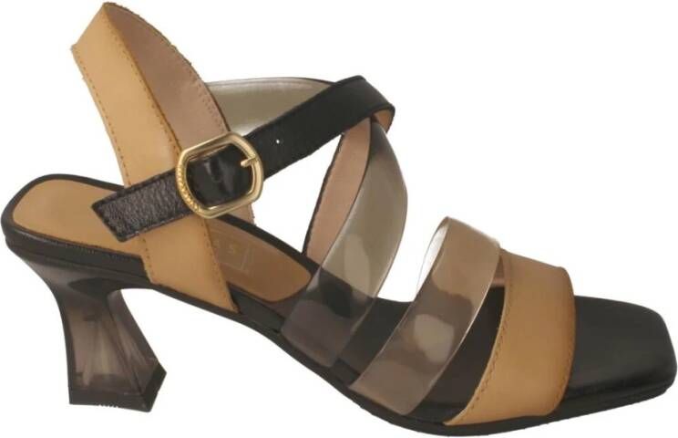 Hispanitas Beige en Zwart T-Strap Hoge Hak Sandalen Beige Dames