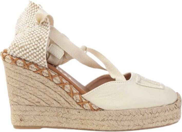 Hispanitas Espadrilles Leer en Stof Zool Rubber Beige Dames