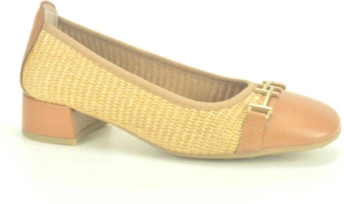 Hispanitas Raffia Pump met Camel Detail Brown Dames