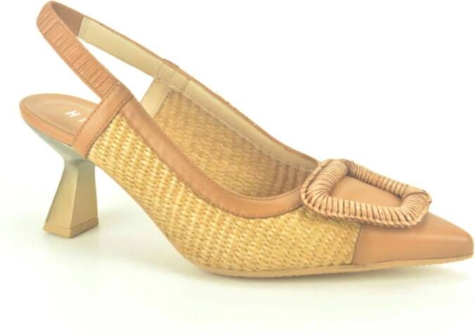 Hispanitas Stijlvolle Camel Raffia Sandalen Brown Dames