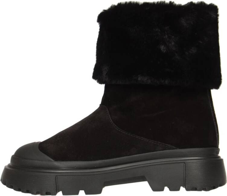 Hogan Zwarte Harige Enkellaarsjes Slip-On Black Dames