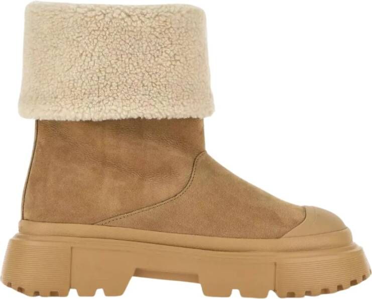 Hogan Beige Bont Enkellaarzen Bouclé Stijl Brown Dames