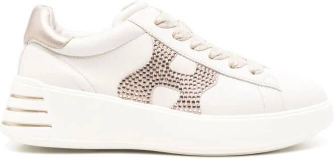 Hogan Beige Calf Sneaker met Strass Beige Dames