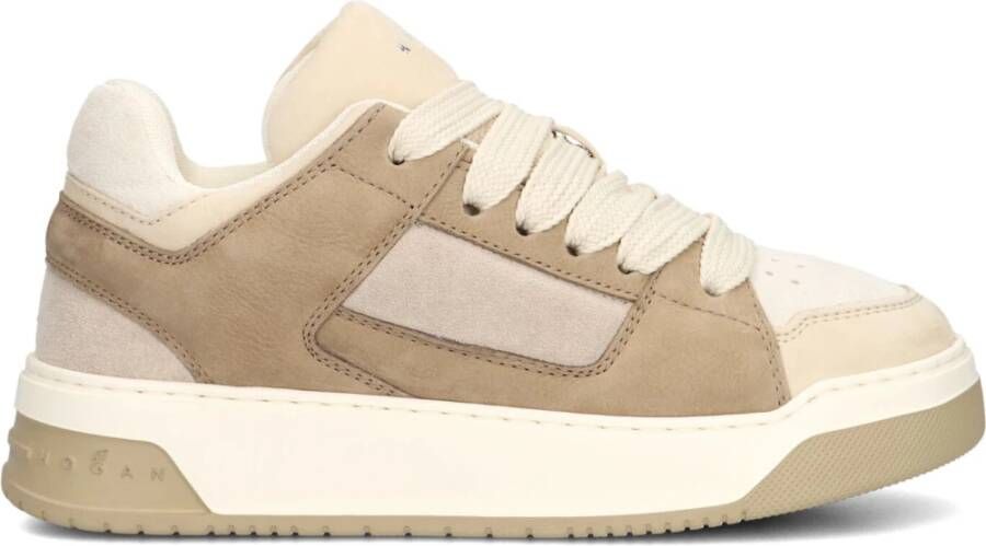 HOGAN Lage Sneakers Dames Combi Basket Sneaker Maat: 37 Materiaal: Leer Kleur: Beige