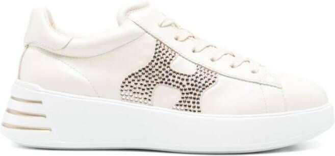 Hogan Beige Kalf Sneaker met Strass Detail Beige Dames