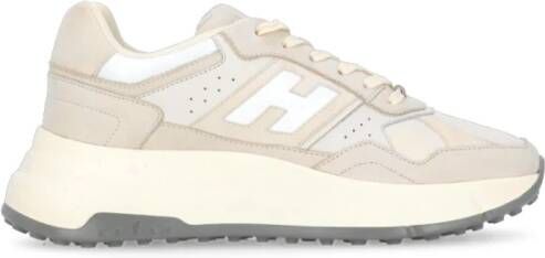 Hogan Beige Leder Sneakers met Gegraveerd Logo Beige Dames