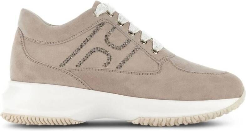 Hogan Beige Leren Kristal Sneakers Beige Dames