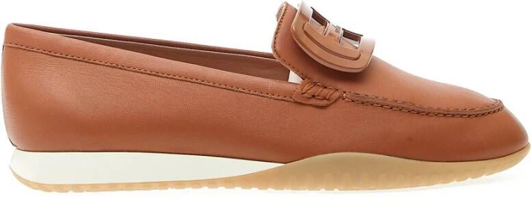 Hogan Beige Leren Loafers voor Vrouwen Brown Dames