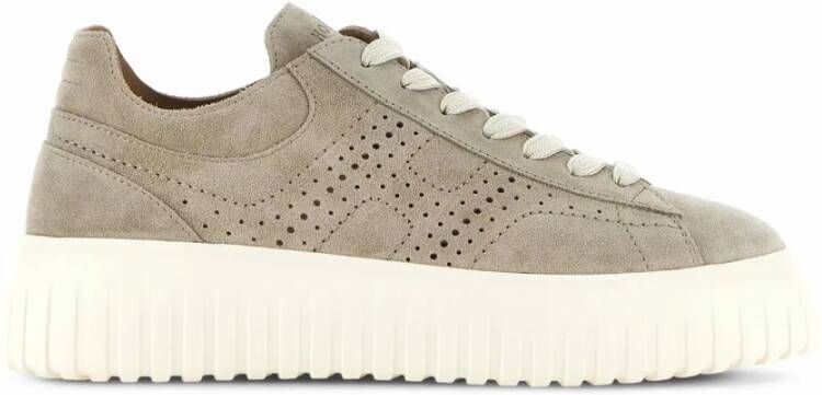 Hogan Beige Leren Sneakers Geperforeerde Zijkant Beige Heren