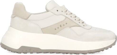 Hogan Beige Leren Sneakers met Suède Inzetstukken Beige Dames