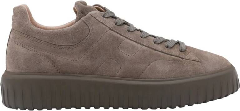 Hogan Beige Leren Sneakers Ronde Neus Brown Heren