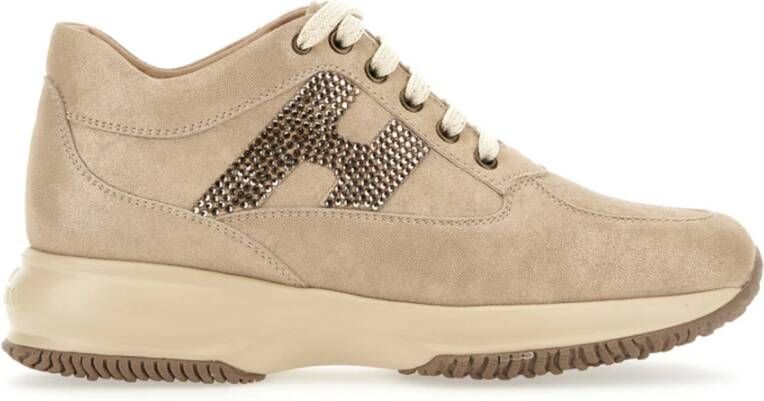 Hogan Beige Suède Sneakers met Gelamineerde Afwerking Beige Dames