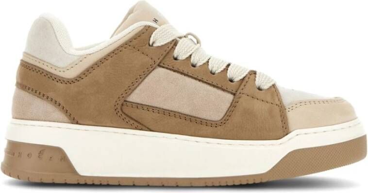 HOGAN Lage Sneakers Dames Combi Basket Sneaker Maat: 38 Materiaal: Leer Kleur: Beige