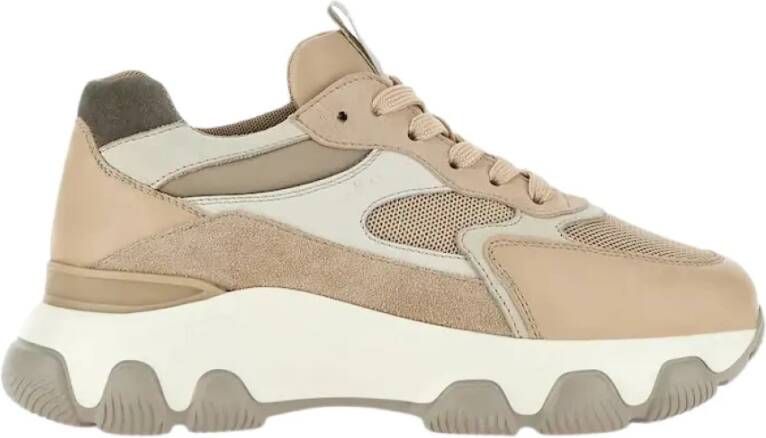 Hogan Beige Sneakers met Leer en Suède Beige Dames