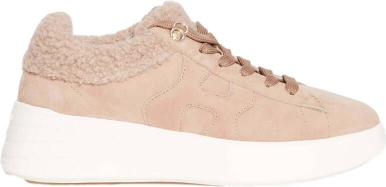 Hogan Beige Suède Bontgevoerde Sneakers Pink Dames