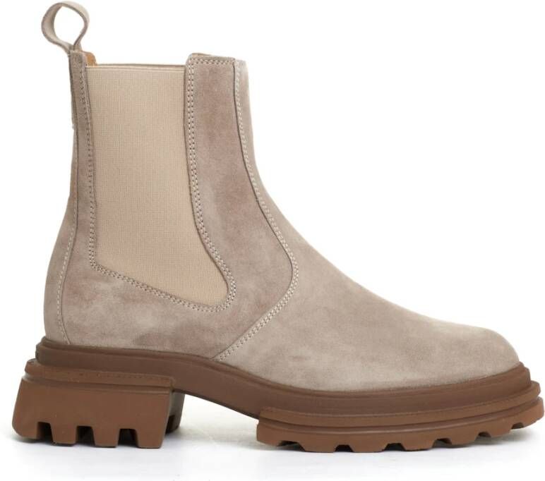 Hogan Beige Suède Chelsea Boot met Elastiek Beige Dames