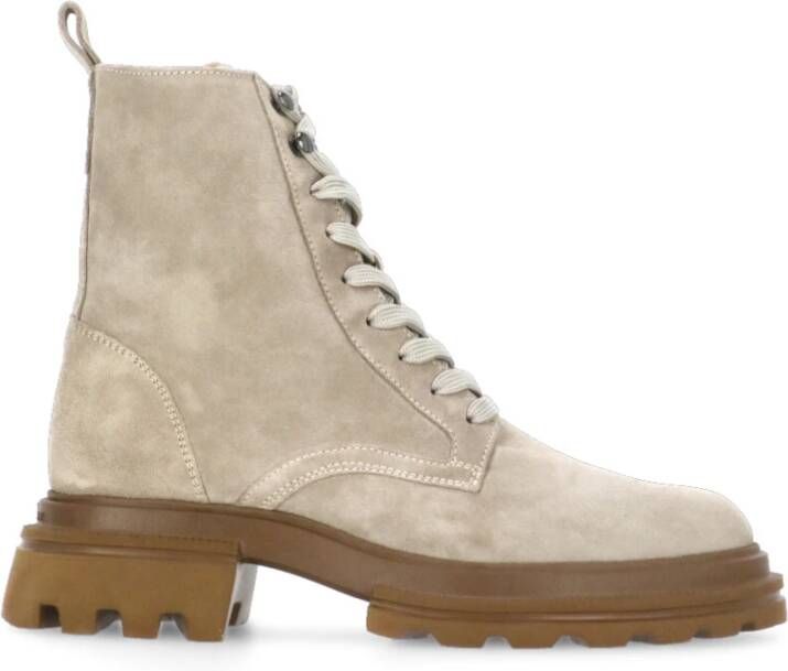 Hogan Beige Suède Combat Boots met Rits Beige Dames