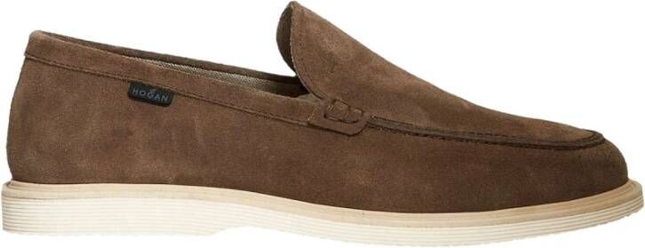 Hogan Beige Suède Loafer Schoenen Brown Heren