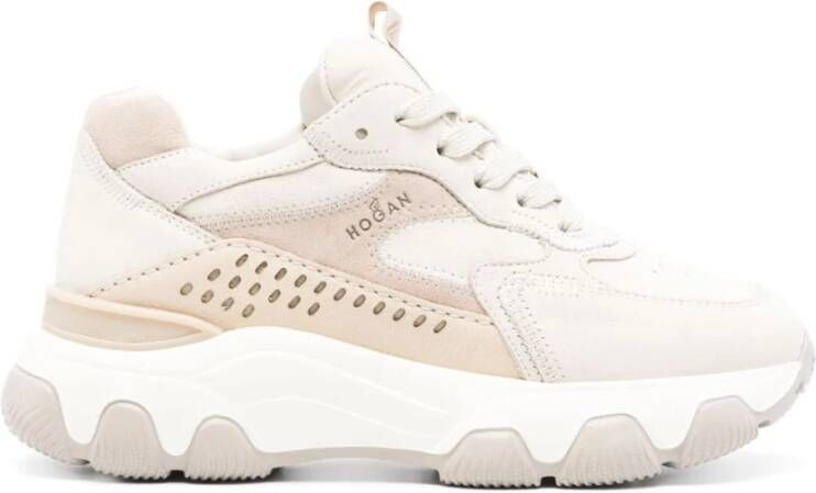 Hogan Beige Suède Sneakers met Geperforeerde Details Pink Dames