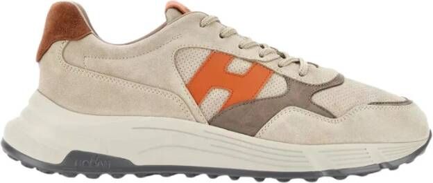 Hogan Beige suède sneakers met oranje logo Beige Heren