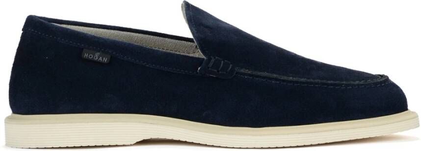 Hogan Blauwe H616 Suède Mocassin Blue Heren