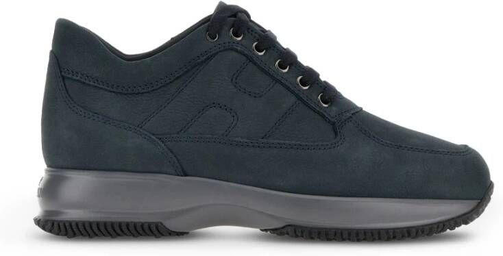 Hogan Blauwe Interactieve Sneakers Suède Stiksels Blue Heren