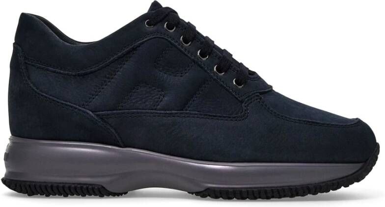 Hogan Blauwe Suède Sneakers met Zichtbare Stiksels Black Heren