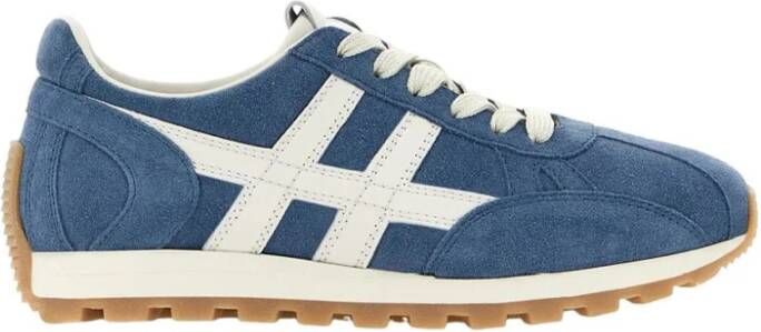 Hogan Blauwe Suède Sneakers met Witte Leren Inzetstukken Blue Dames