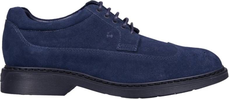 Hogan Blauwe Suède Veterschoenen Blue Heren