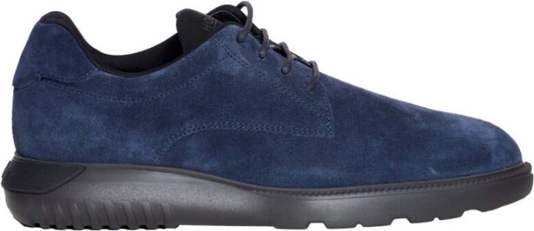 Hogan Blauwe Suède Veterschoenen Blue Heren