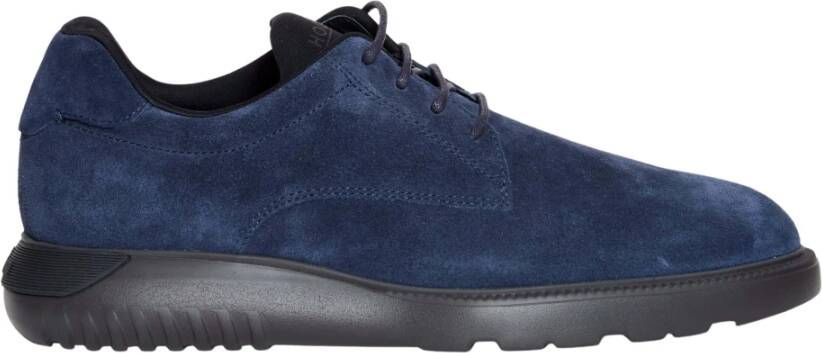 Hogan Blauwe Suède Veterschoenen met Kubuszool Blue Heren